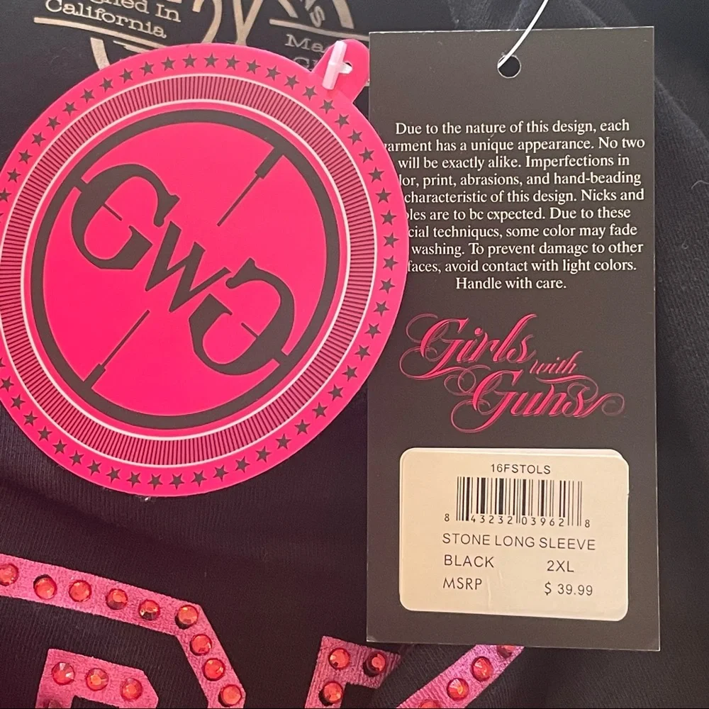 NWT Girls with Guns Black & Pink Long Sleeve V- Neck Tee Plus Size 2XL - Picture 9 of 11